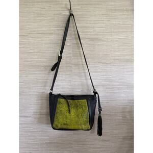 Aimee Kestenberg Black with Yellow Leather Crossbody Purse